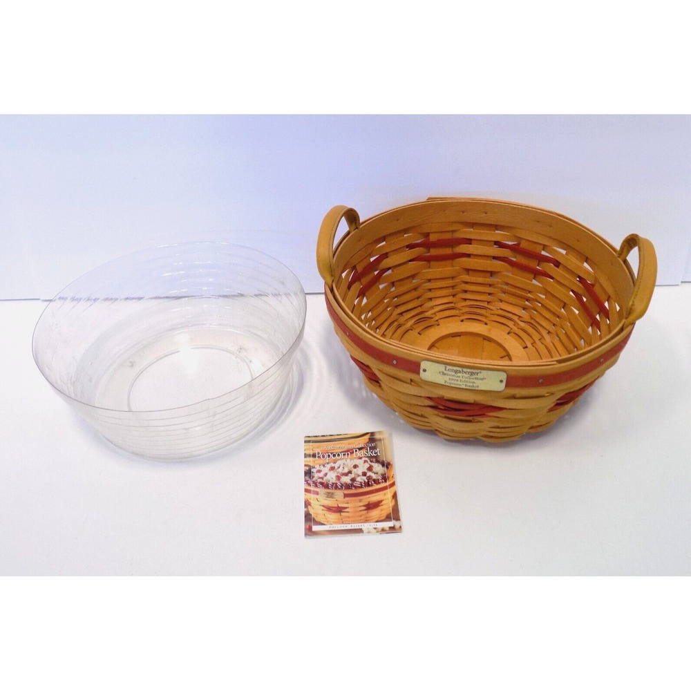 Popcorn Basket w/ Plastic Protector 1999 Christmas Holiday Longaberger RED